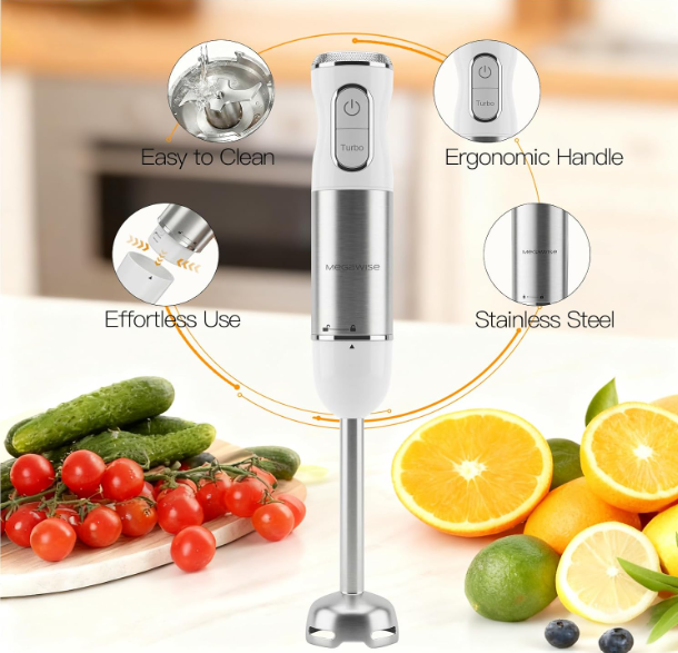 MEGAWISE Immersion Blender, 1100W Hand Blender with 5-in-1 Attachments