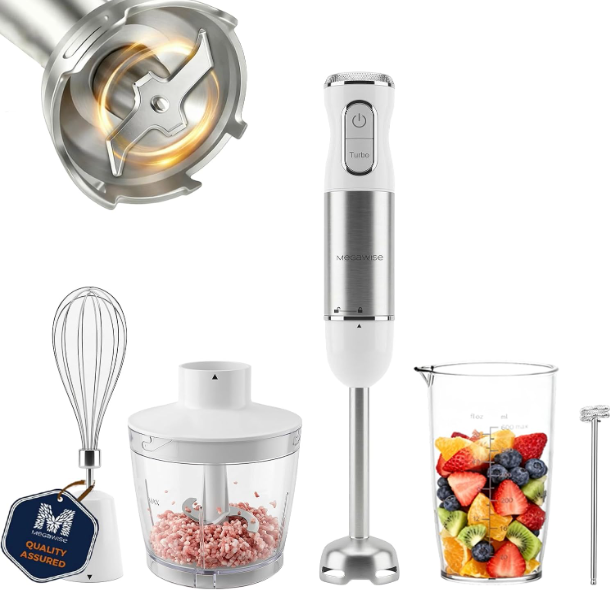MEGAWISE Immersion Blender, 1100W Hand Blender with 5-in-1 Attachments