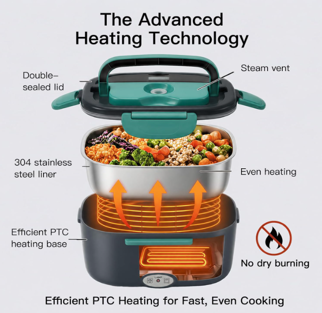 MEGAWISE Heated Lunch Box, 1.5L Portable Food Warmer with Utensils
