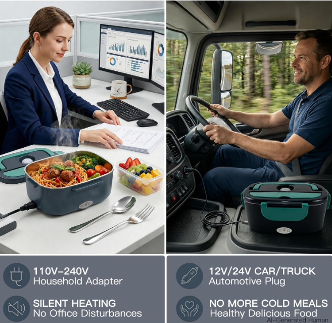 MEGAWISE Heated Lunch Box, 1.5L Portable Food Warmer with Utensils