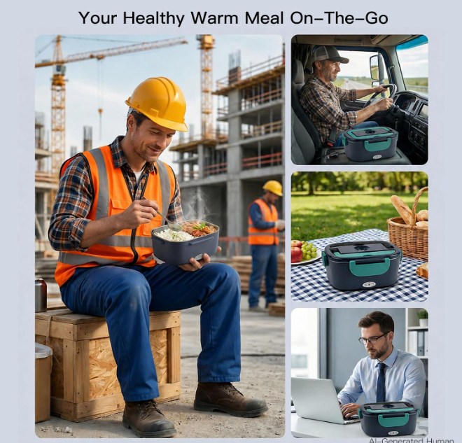 MEGAWISE Heated Lunch Box, 1.5L Portable Food Warmer with Utensils