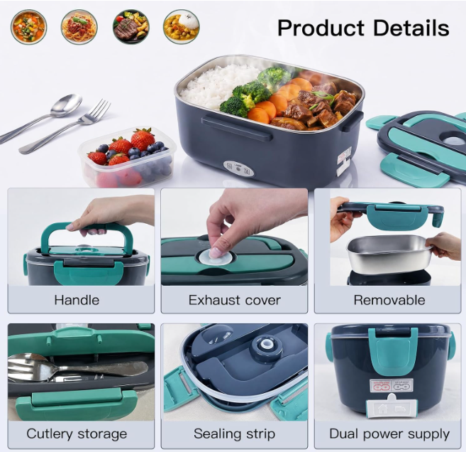 MEGAWISE Heated Lunch Box, 1.5L Portable Food Warmer with Utensils
