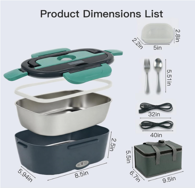 MEGAWISE Heated Lunch Box, 1.5L Portable Food Warmer with Utensils