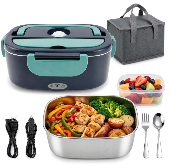 MEGAWISE Heated Lunch Box, 1.5L Portable Food Warmer with Utensils