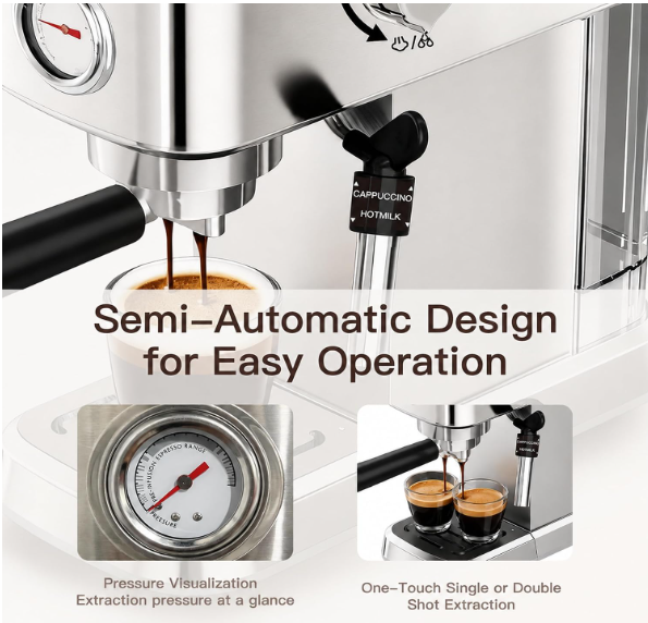 MEGAWISE Espresso Machine with 20Bar High-Pressure Extraction