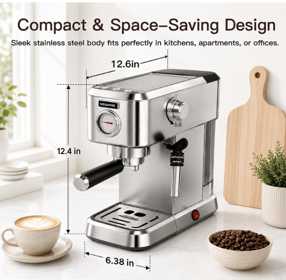 MEGAWISE Espresso Machine with 20Bar High-Pressure Extraction