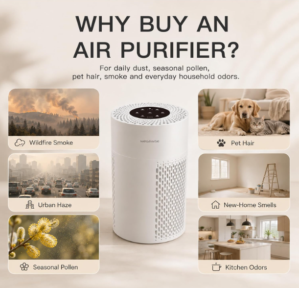 MEGAWISE Air Purifier 2 Pack, Quiet HEPA Air Cleaner for Home & Office