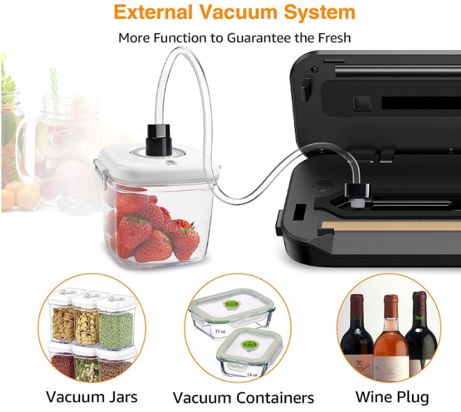 MEGAWISE Vacuum Sealer Machine, 2025 Model with 80kPa Suction Power, One-Touch Operation, Built-in Cutter, Compact Design, Vacuum Bags Included (Grey) (16.14 x 4.02inch)