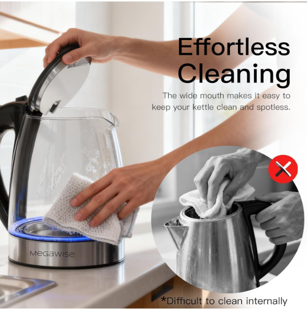 MEGAWISE Electric Kettle 2-Pack, 1.8L Glass, Fast Heating, Auto Shut-Off