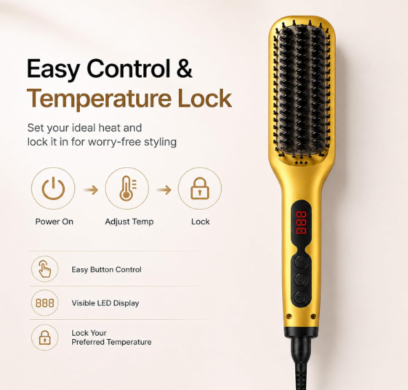 MEGAWISE Hair Straightener Brush, Ceramic Heated Brush for Home Styling