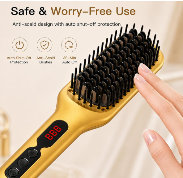 MEGAWISE Hair Straightener Brush, Ceramic Heated Brush for Home Styling