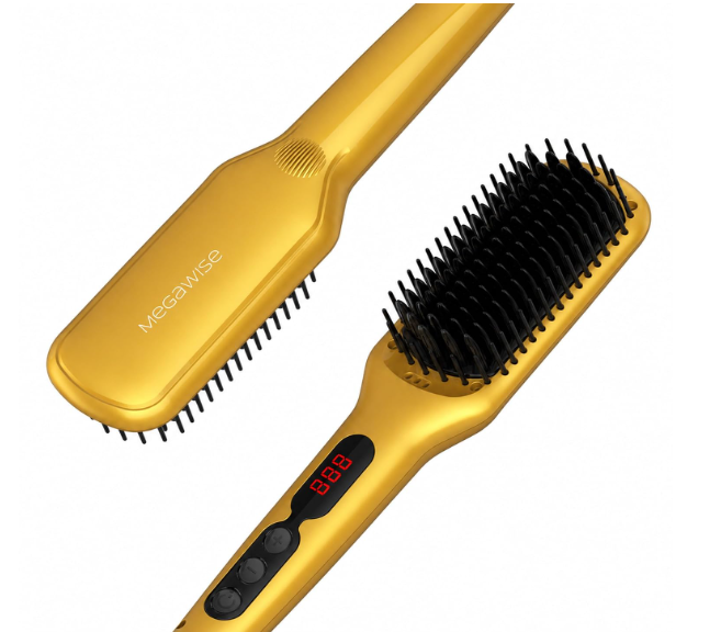 MEGAWISE Hair Straightener Brush, Ceramic Heated Brush for Home Styling