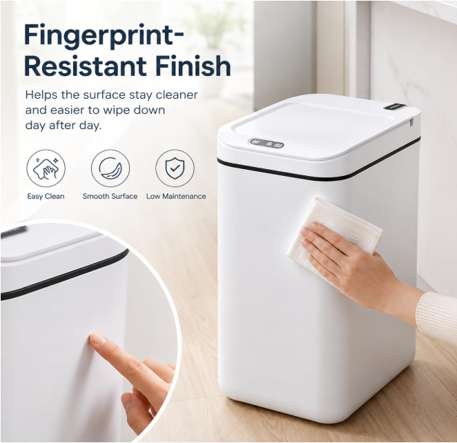 MEGAWISE Smart Garbage Can with Lid | Single-Battery Version | Rechargeable Battery Trash can| Fits Any Kitchen, Bathroom, Office or Home,Off-White