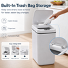 MEGAWISE Smart Garbage Can with Lid | Single-Battery Version | Rechargeable Battery Trash can| Fits Any Kitchen, Bathroom, Office or Home,Off-White