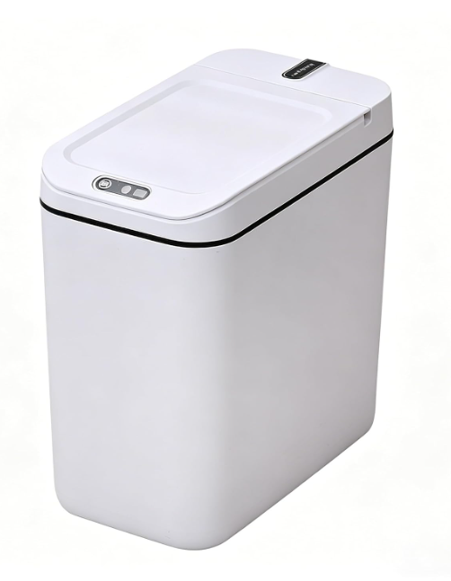 MEGAWISE Smart Garbage Can with Lid | Single-Battery Version | Rechargeable Battery Trash can| Fits Any Kitchen, Bathroom, Office or Home,Off-White