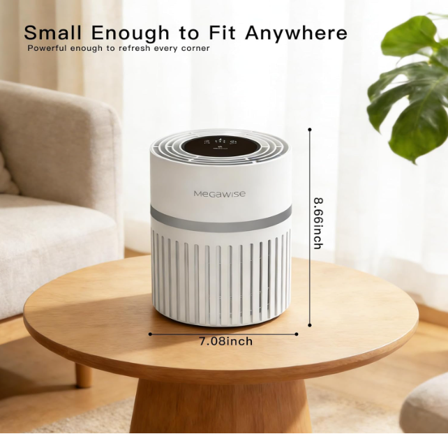 MEGAWISE HEPA Air Purifier for Home & Office, Includes 3 Filters, Quiet Operation, Compact Design for Daily Air Refreshing (White)