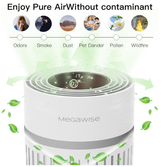 MEGAWISE HEPA Air Purifier for Home & Office, Includes 3 Filters, Quiet Operation, Compact Design for Daily Air Refreshing (White)