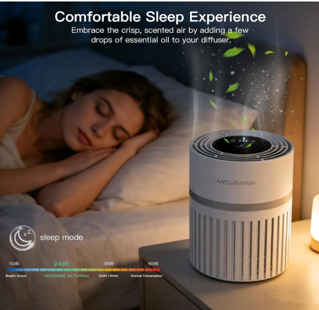 MEGAWISE HEPA Air Purifier for Home & Office, Includes 3 Filters, Quiet Operation, Compact Design for Daily Air Refreshing (White)