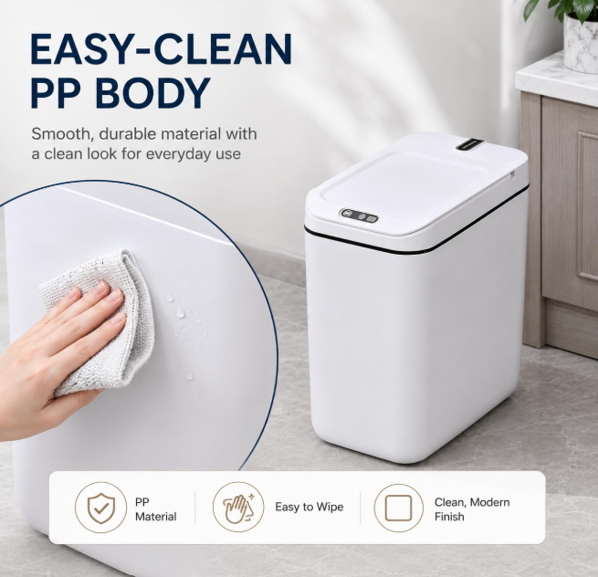 MEGAWISE 17L Black Rechargeable Smart Trash Can, Touchless Garbage Bin with Lid, ABS Wide Wastebasket for Bathroom, Bedroom, Office and Kitchen
