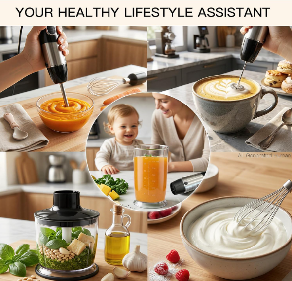 MEGAWISE Immersion Blender, 800W 5-in-1 Hand Blender for Kitchen