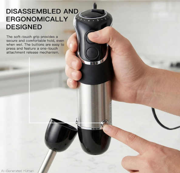 MEGAWISE Immersion Blender, 800W 5-in-1 Hand Blender for Kitchen