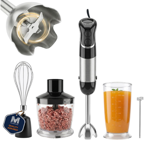 MEGAWISE Immersion Blender, 800W 5-in-1 Hand Blender for Kitchen
