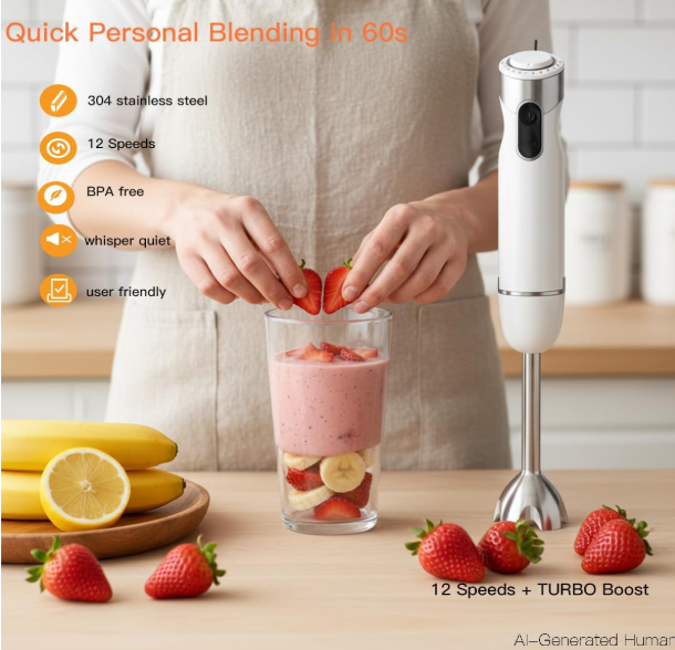 MEGAWISE Immersion Hand Blender, 1000W Stick Blender with Whisk
