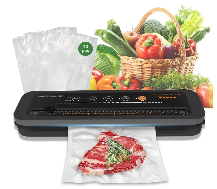 MEGAWISE Vacuum Sealer Machine, Dry & Moist Modes with Built-in Bag Cutter