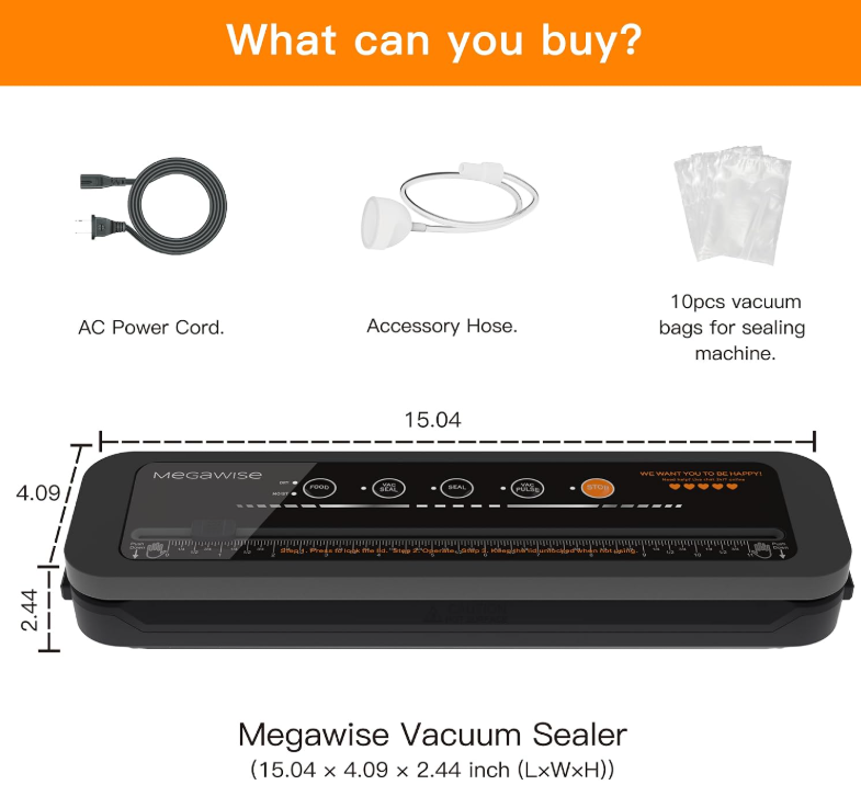 MEGAWISE Vacuum Sealer Machine, Dry & Moist Modes with Built-in Bag Cutter