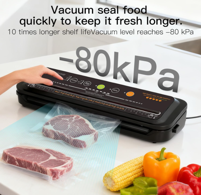 MEGAWISE 80kPa Food Vacuum Sealer with Built-In Cutter