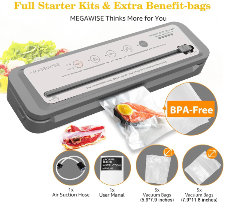 MEGAWISE 80kPa Food Vacuum Sealer with Built-In Cutter