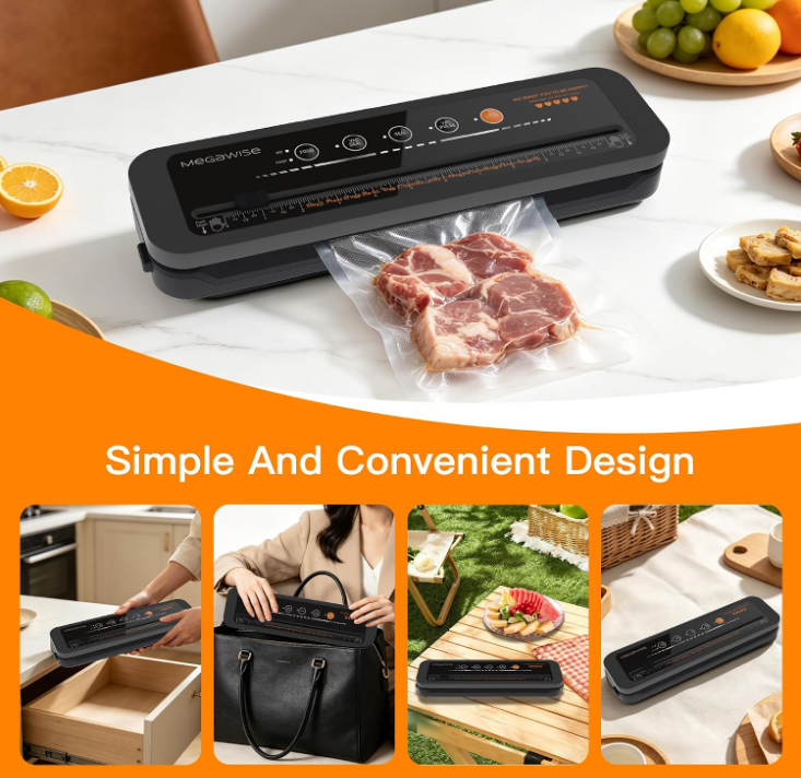 MEGAWISE Vacuum Sealer Machine, Dry & Moist Modes with Built-in Bag Cutter