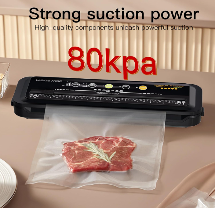 MEGAWISE Vacuum Sealer Machine, 80kPa, Built-In Cutter, Dry/Moist