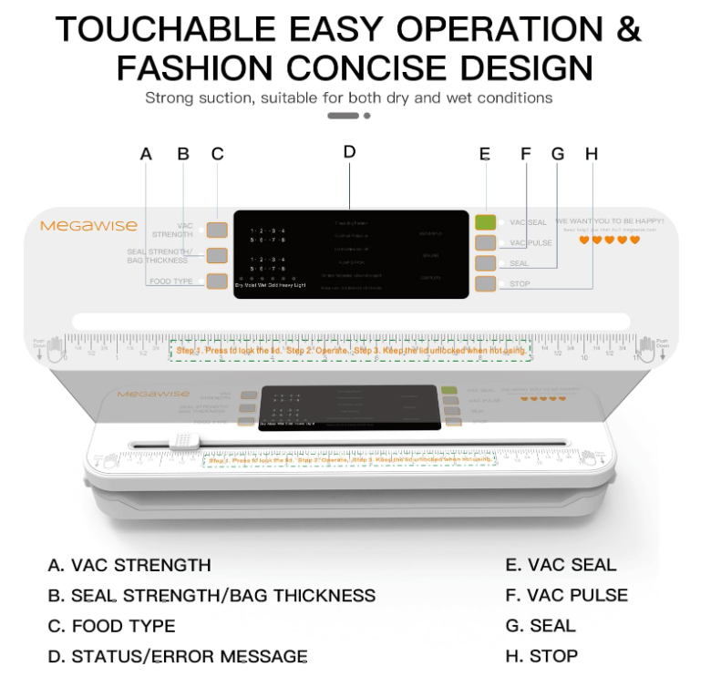 MEGAWISE vacuum sealer for food preservation, dry & moist modes, compact