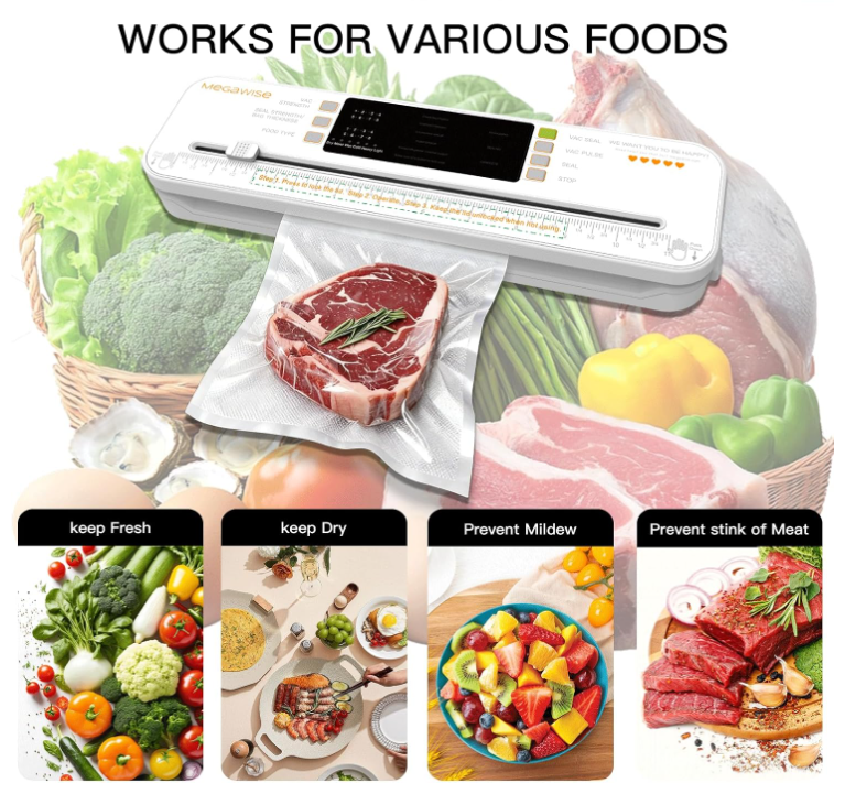 MEGAWISE vacuum sealer for food preservation, dry & moist modes, compact