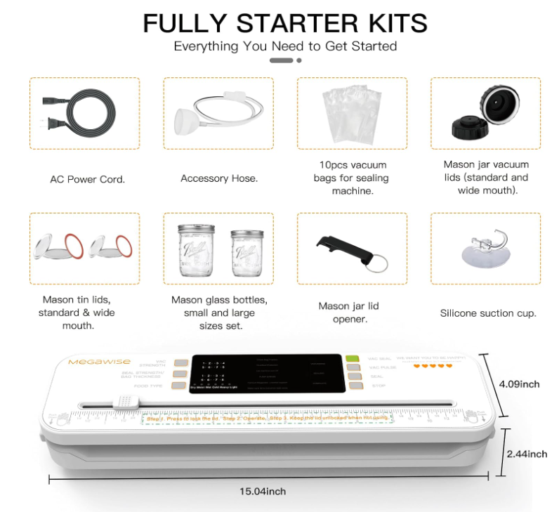 MEGAWISE vacuum sealer for food preservation, dry & moist modes, compact