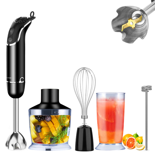 MEGAWISE 3-in-1 Immersion Hand Blender: Powerful 800W, 12-Speed Stick Blender with Sturdy Titanium-Plated Stainless-Steel Blades