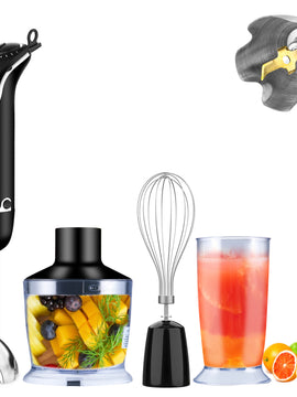 MEGAWISE 3-in-1 Immersion Hand Blender: Powerful 800W, 12-Speed Stick Blender with Sturdy Titanium-Plated Stainless-Steel Blades