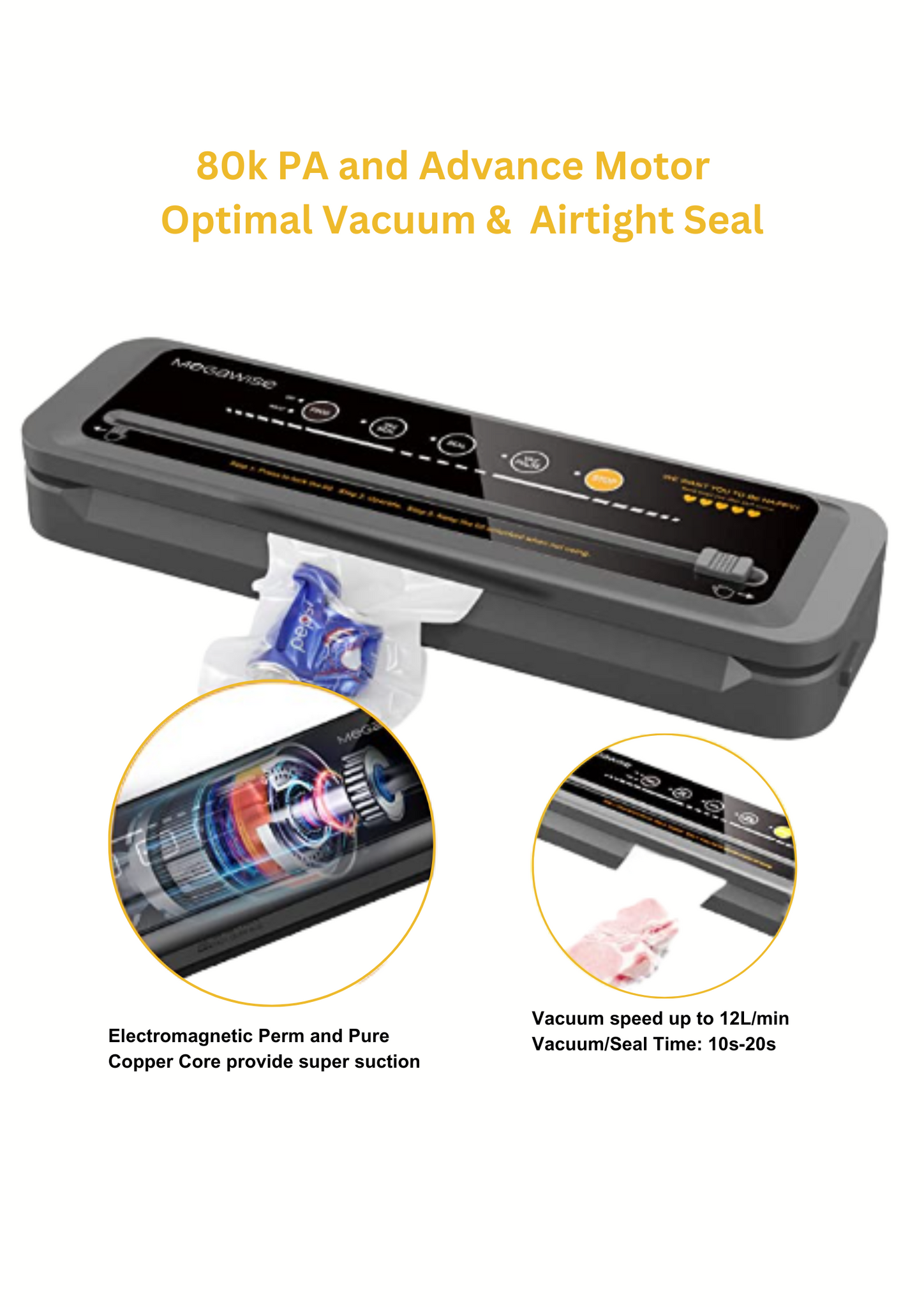 Food Saver Vacuum Sealer Machine,80 Kpa Powerful Suction,5-in-1 Automatic  Compact Vacuum Food Preservation System,Easy to Operate, Suitable for