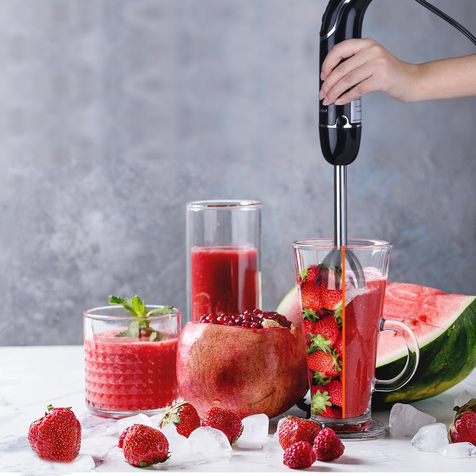 MEGAWISE 3-in-1 Immersion Hand Blender: Powerful 800W, 12-Speed Stick Blender with Sturdy Titanium-Plated Stainless-Steel Blades