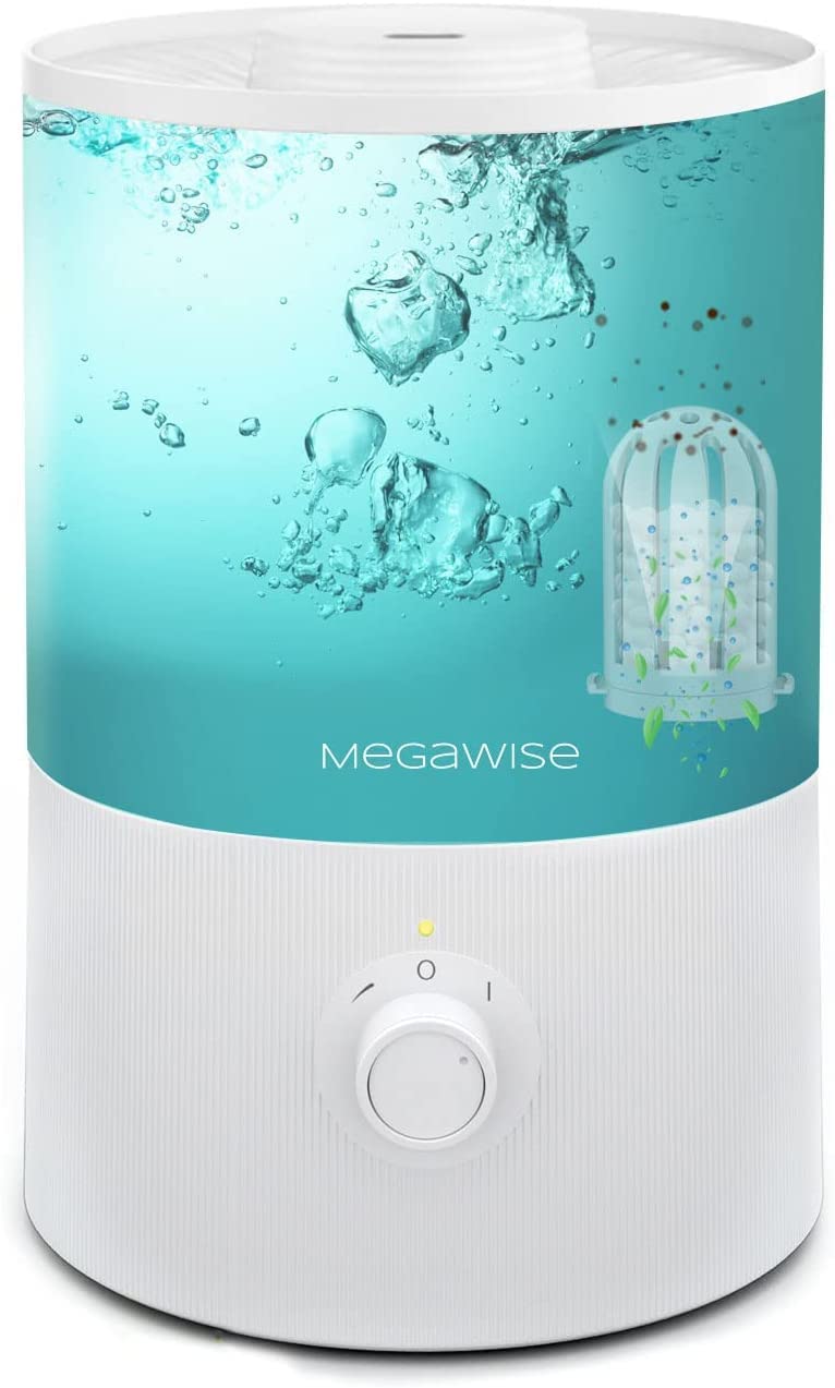 MegaWise Healthy Top-Refill Cool Mist Humidifiers for Bedroom, 24dB Ultrasonic Air Vaporizer with Water Filter for Baby [PP Material], Colorful Night Light,1 Gal Essential Oil Diffuser, Auto Shut Off