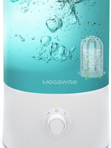 MegaWise Healthy Top-Refill Cool Mist Humidifiers for Bedroom, 24dB Ultrasonic Air Vaporizer with Water Filter for Baby [PP Material], Colorful Night Light,1 Gal Essential Oil Diffuser, Auto Shut Off