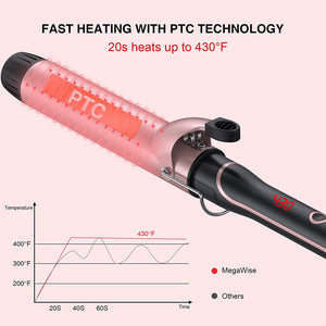 MegaWise Pro 1.5 inch Ceramic Hair Curling Iron, 20s PTC Fast Heating Tech, Anti-Scald Insulated Grip &Tip, Auto Shut Off and 360° Swivel Cord, 2 Clips and Heat-Resistant Glove Included