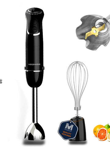 MegaWise Pro Titanium Reinforced 3-in-1 Immersion Hand Blender, Powerful 1000W with 80% Sharper Blades, 12-Speed Corded Blender, IncludingWhisk and Milk Frother (3-in 1 Black)