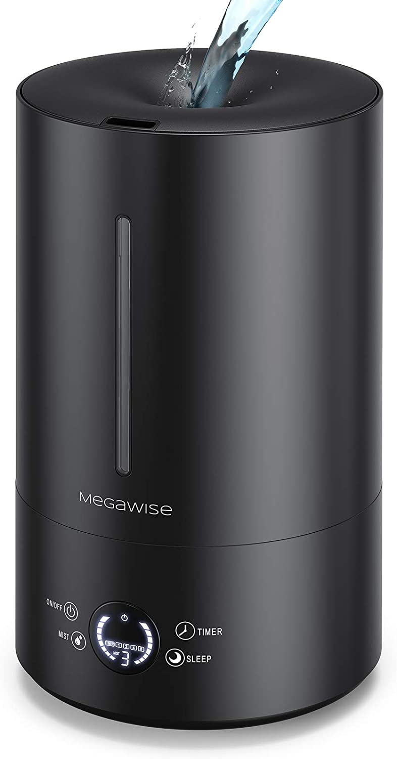 MegaWise Vortex Top-fill Design humidifier, Touch Screen with Backlit display, 1.18 gal ultra-fine mist humidifiers with Auto Shut-off, Adjustable Mist Output