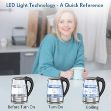 Load image into Gallery viewer, MEGAWISE 1500W Electric Kettle: 1.8L Borosilicate Glass Tea Kettle with LED Light, Auto Shut-Off, Boil-Dry Protection, Fast Boiling and Durable Design
