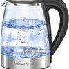 MEGAWISE 1.8L Electric Glass Kettle, 1000W Fast Boiling BPA-Free Kettle with Auto Shut-Off & Boil-Dry Protection, Borosilicate Glass & Food-Grade Stainless Steel