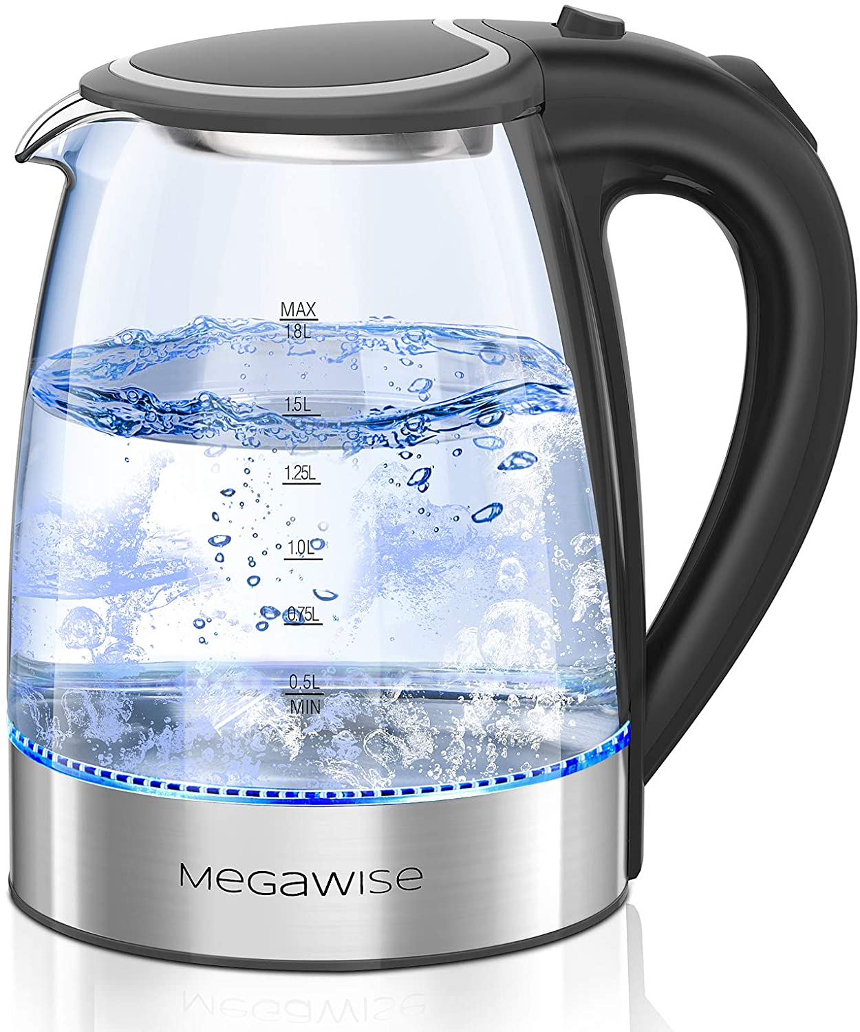 MEGAWISE 1500W Electric Kettle: 1.8L Borosilicate Glass Tea Kettle