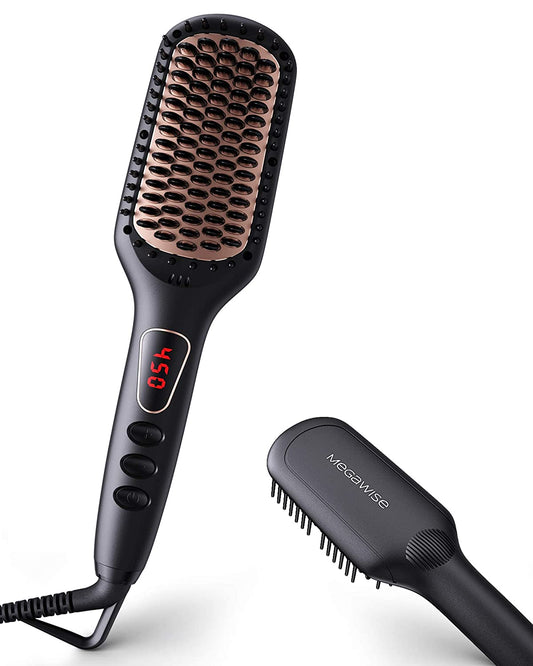 MEGAWISE Enhanced Ionic Anti-Scald Hair Straightener Brush with Universal Dual Voltage, MCH