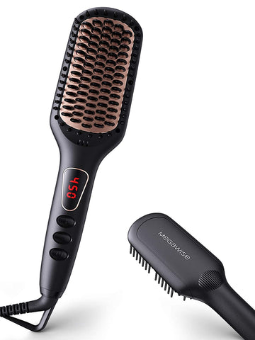 MEGAWISE Enhanced Ionic Anti-Scald Hair Straightener Brush with Universal Dual Voltage, MCH